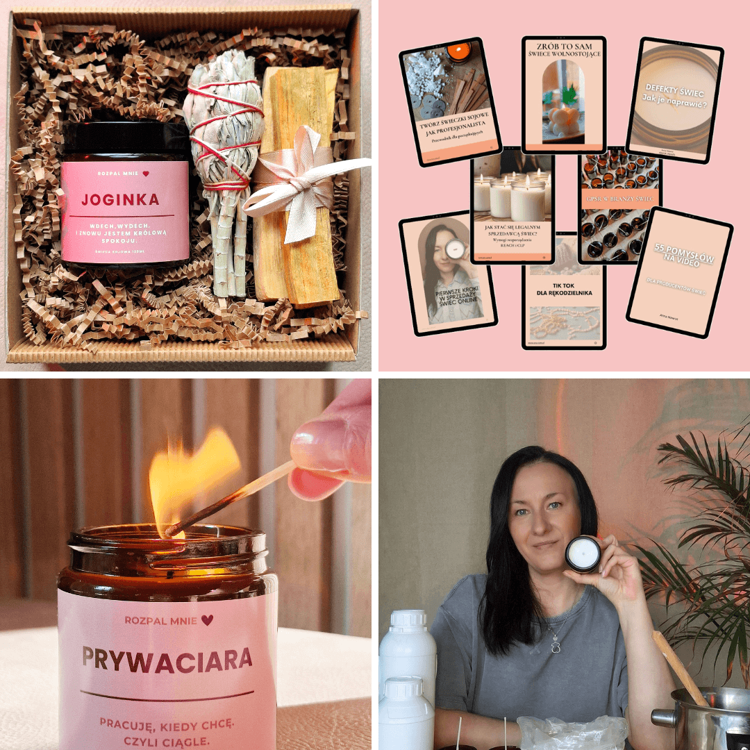 Na zdjęciu widzisz mnie w mojej pracowni - tworzę ręcznie zapachowe świece sojowe na prezent i uczę jak robić świece sojowe.